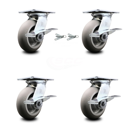 Service Caster 6 Inch Thermoplastic Caster Set with Ball Bearing 4 Brake and 2 Swivel Lock SCC SCC-35S620-TPRBD-SLB-BSL-2-SLB-2